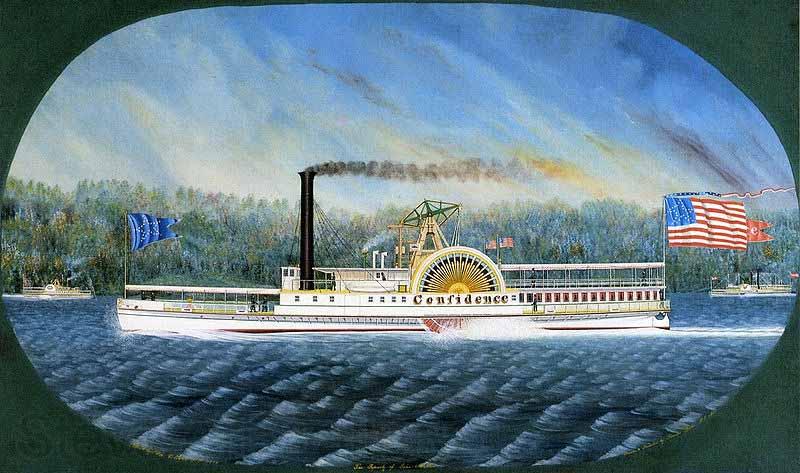 James Bard Confidence, Hudson River steamboat built 1849, later transferred to California Spain oil painting art